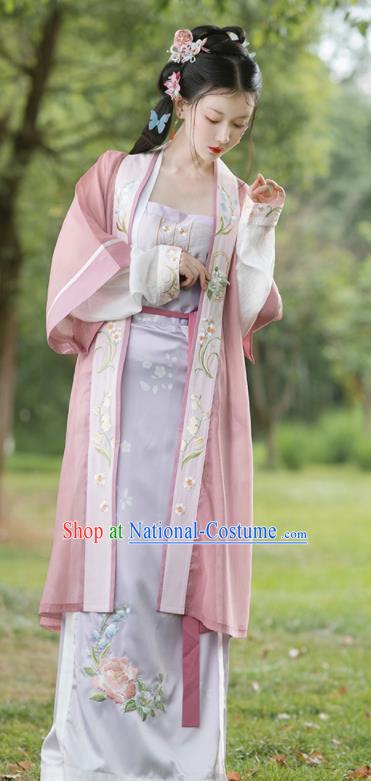 China Traditional Noble Lady Pink Hanfu Dress Uniforms Ancient Young Beauty Garment Costumes Song Dynasty Princess Historical Clothing