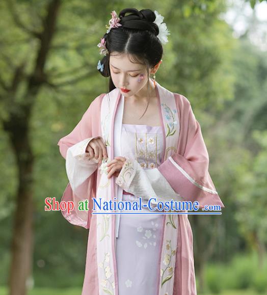 China Traditional Noble Lady Pink Hanfu Dress Uniforms Ancient Young Beauty Garment Costumes Song Dynasty Princess Historical Clothing