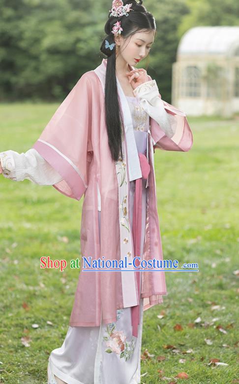 China Traditional Noble Lady Pink Hanfu Dress Uniforms Ancient Young Beauty Garment Costumes Song Dynasty Princess Historical Clothing