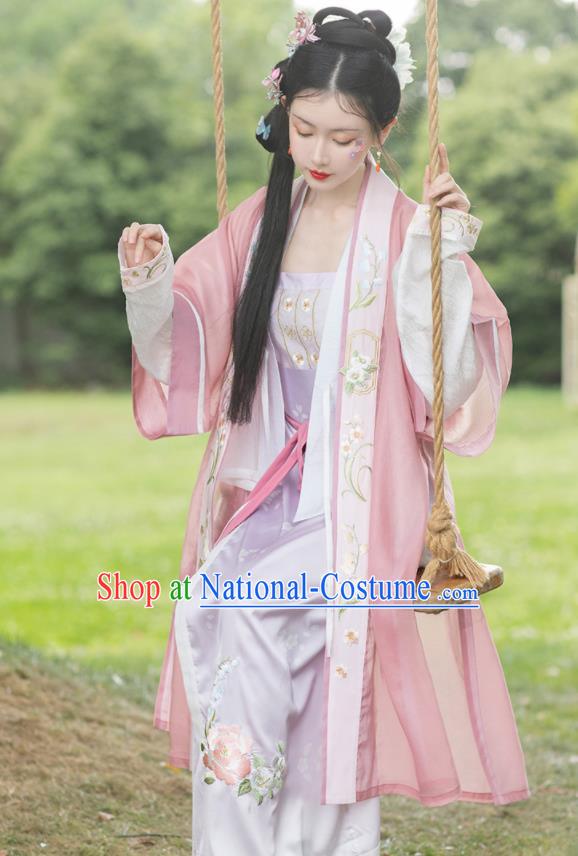 China Traditional Noble Lady Pink Hanfu Dress Uniforms Ancient Young Beauty Garment Costumes Song Dynasty Princess Historical Clothing