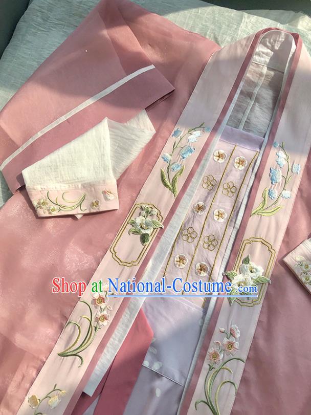 China Traditional Noble Lady Pink Hanfu Dress Uniforms Ancient Young Beauty Garment Costumes Song Dynasty Princess Historical Clothing