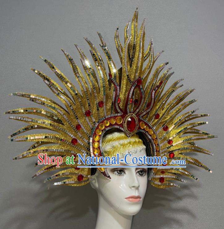 Custom Samba Dance Hair Accessories Opening Dance Golden Hair Crown Halloween Performance Headdress Brazil Parade Giant Hat