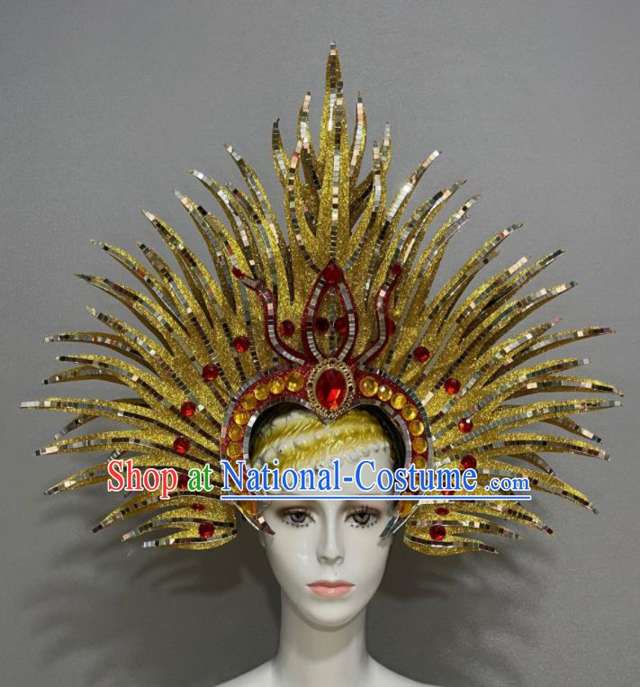 Custom Samba Dance Hair Accessories Opening Dance Golden Hair Crown Halloween Performance Headdress Brazil Parade Giant Hat