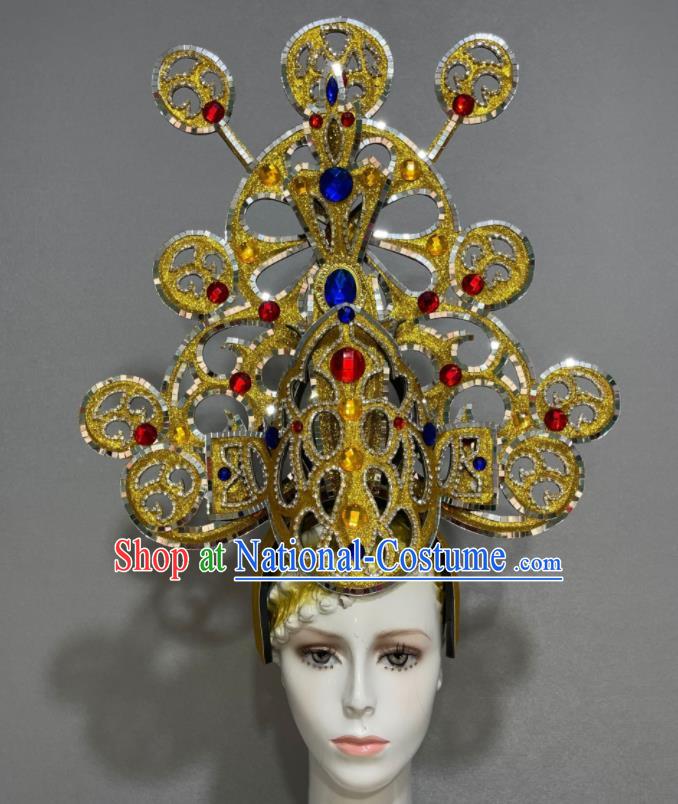 Custom Brazil Parade Giant Hat Samba Dance Hair Accessories Opening Dance Golden Hair Crown Halloween Performance Headdress