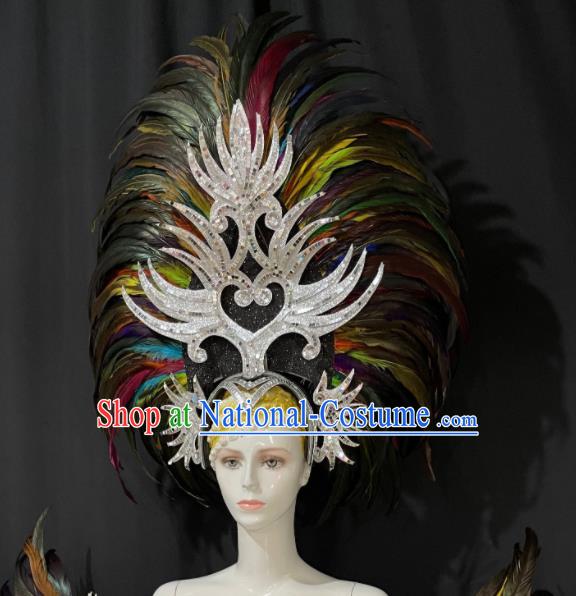 Custom Halloween Performance Headdress Brazil Parade Giant Hat Samba Dance Hair Accessories Opening Dance Deluxe Feather Hair Crown