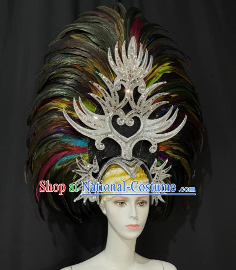 Custom Halloween Performance Headdress Brazil Parade Giant Hat Samba Dance Hair Accessories Opening Dance Deluxe Feather Hair Crown