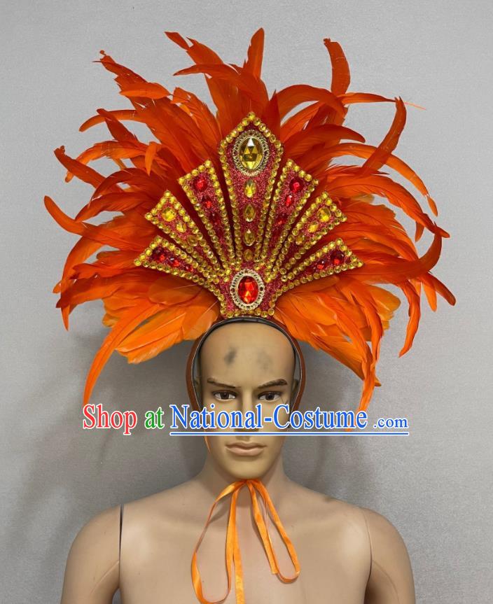 Custom Samba Dance Hair Accessories Opening Dance Deluxe Orange Feather Hair Crown Halloween Performance Headdress Brazil Parade Giant Hat