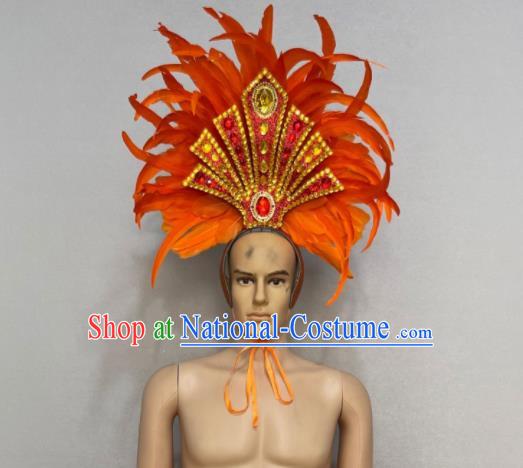 Custom Samba Dance Hair Accessories Opening Dance Deluxe Orange Feather Hair Crown Halloween Performance Headdress Brazil Parade Giant Hat