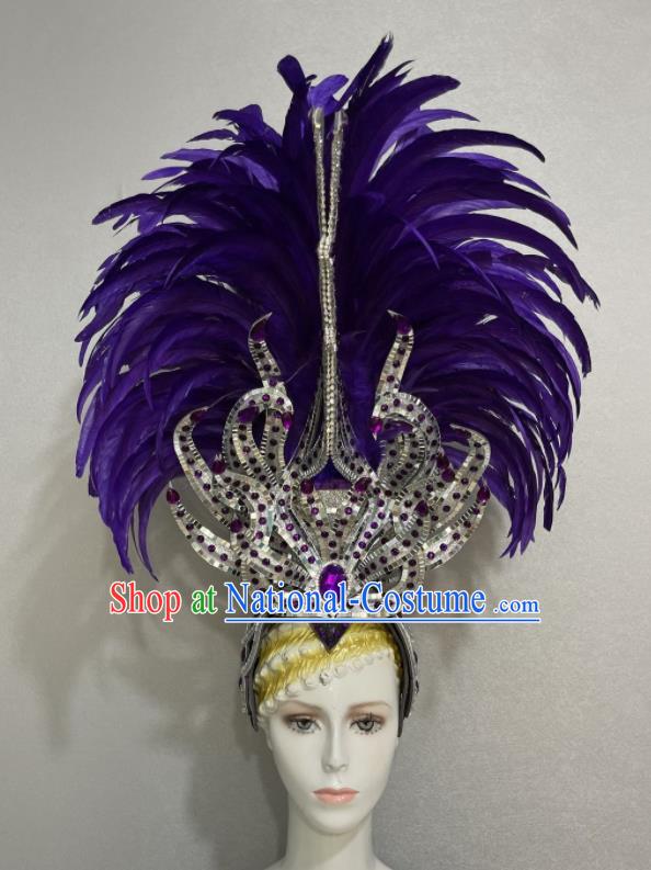 Custom Samba Dance Hair Accessories Opening Dance Purple Feather Hair Crown Halloween Cosplay Headdress Brazil Parade Giant Hat