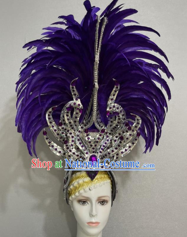 Custom Samba Dance Hair Accessories Opening Dance Purple Feather Hair Crown Halloween Cosplay Headdress Brazil Parade Giant Hat