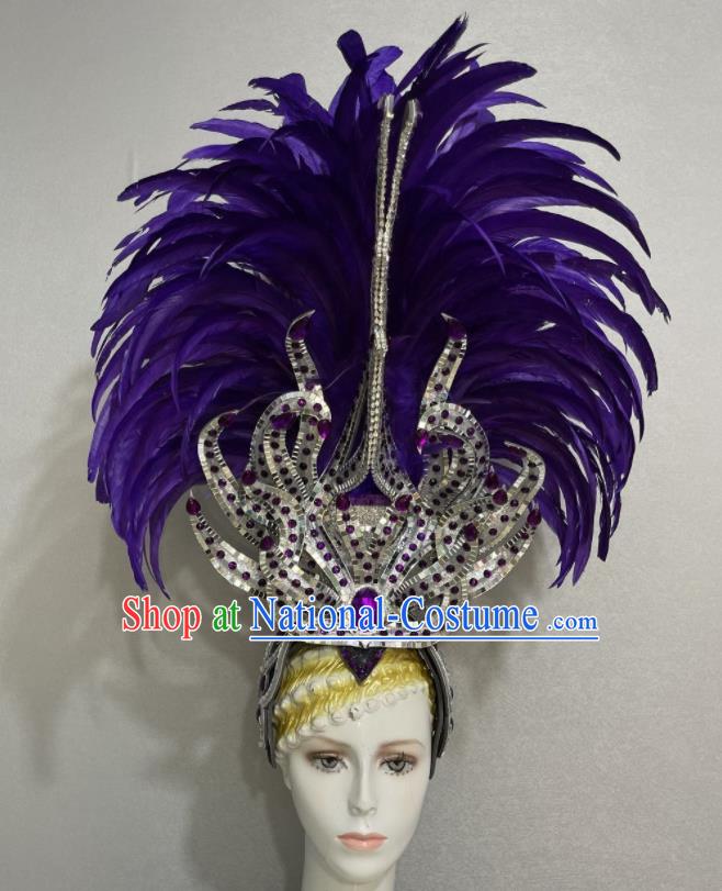 Custom Samba Dance Hair Accessories Opening Dance Purple Feather Hair Crown Halloween Cosplay Headdress Brazil Parade Giant Hat