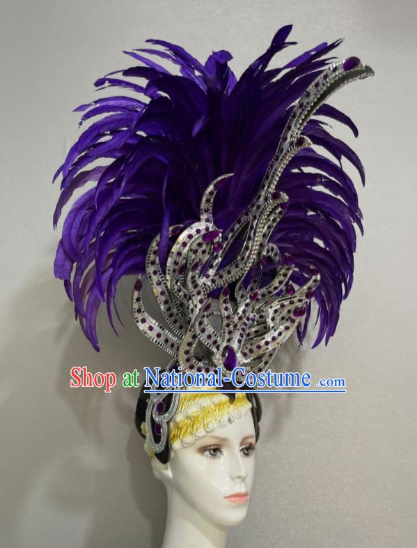 Custom Samba Dance Hair Accessories Opening Dance Purple Feather Hair Crown Halloween Cosplay Headdress Brazil Parade Giant Hat