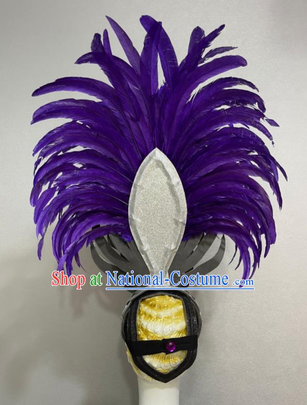 Custom Samba Dance Hair Accessories Opening Dance Purple Feather Hair Crown Halloween Cosplay Headdress Brazil Parade Giant Hat