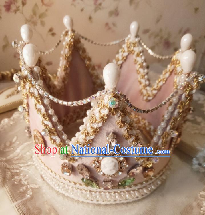 Custom Baroque Princess Tiara Headdress Wedding Bride Hair Accessories European Retro Pink Royal Crown