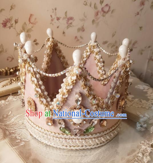 Custom Baroque Princess Tiara Headdress Wedding Bride Hair Accessories European Retro Pink Royal Crown