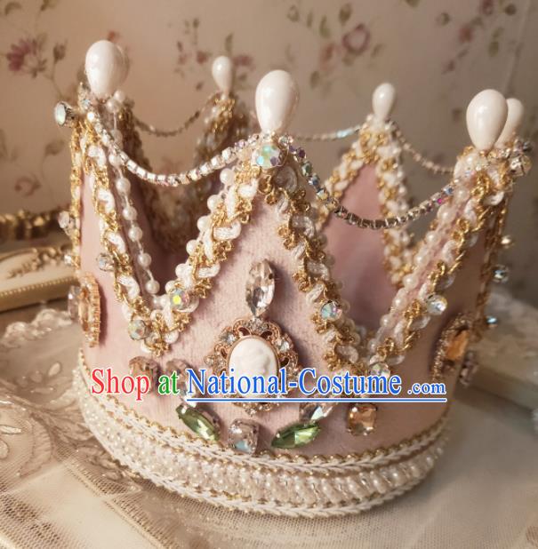 Custom Baroque Princess Tiara Headdress Wedding Bride Hair Accessories European Retro Pink Royal Crown