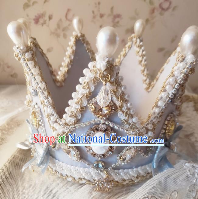 Custom European Retro Blue Royal Crown Baroque Princess Tiara Headdress Wedding Bride Hair Accessories