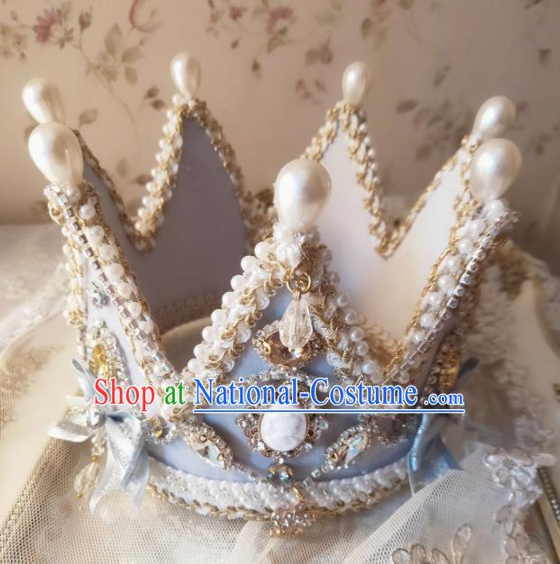 Custom European Retro Blue Royal Crown Baroque Princess Tiara Headdress Wedding Bride Hair Accessories