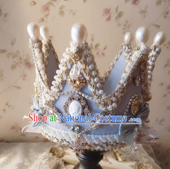 Custom European Retro Blue Royal Crown Baroque Princess Tiara Headdress Wedding Bride Hair Accessories