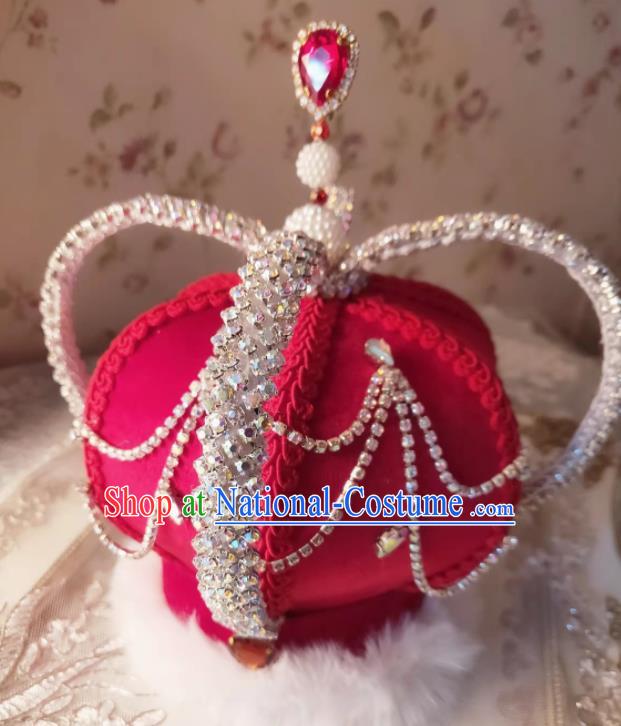 Custom Wedding Bride Hair Accessories European Queen Retro Red Royal Crown Baroque Monarchess Pearls Tiara Headdress