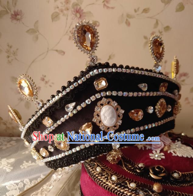 Custom European Retro Black Royal Crown Baroque Princess Crystal Tiara Headdress Wedding Infanta Hair Accessories