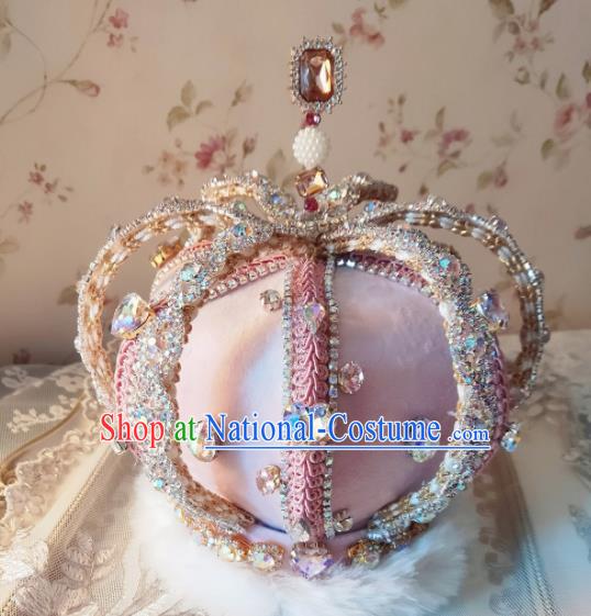 Custom Wedding Queen Hair Accessories European Monarchess Pink Royal Crown Baroque Retro Crystal Tiara Headdress