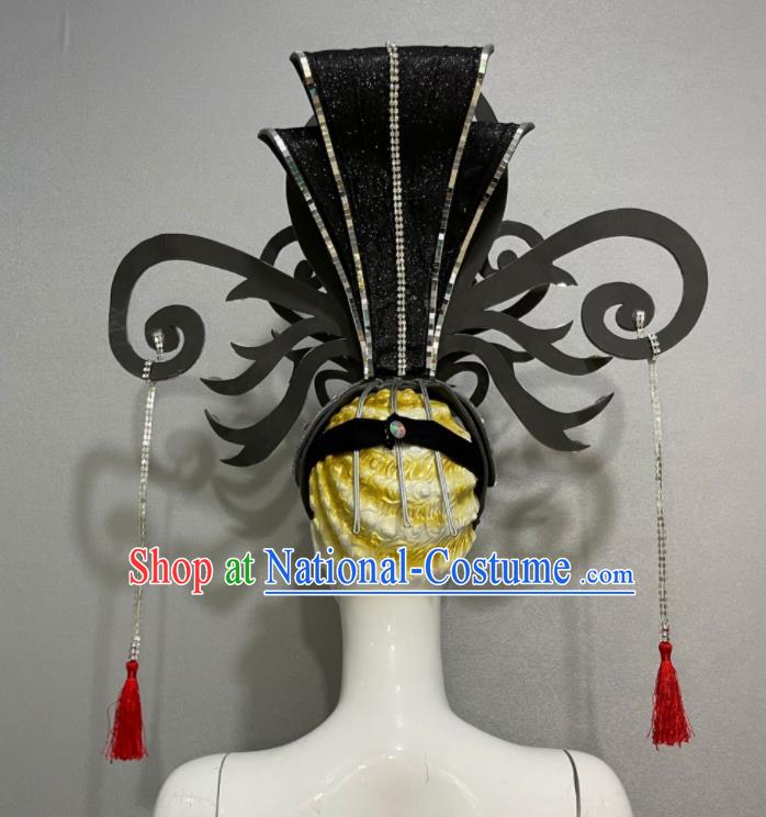 Custom Brazil Parade Argent Sequins Hat Samba Dance Hair Accessories Catwalks Giant Hair Crown Halloween Opening Dance Headdress