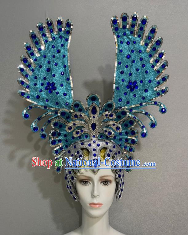 Custom Halloween Opening Dance Headdress Brazil Parade Blue Hat Samba Dance Hair Accessories Catwalks Giant Hair Crown