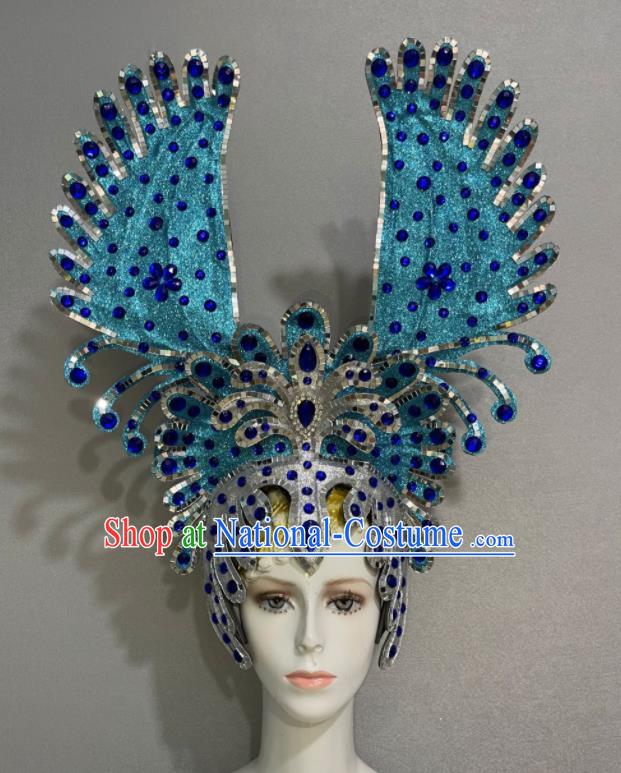 Custom Halloween Opening Dance Headdress Brazil Parade Blue Hat Samba Dance Hair Accessories Catwalks Giant Hair Crown