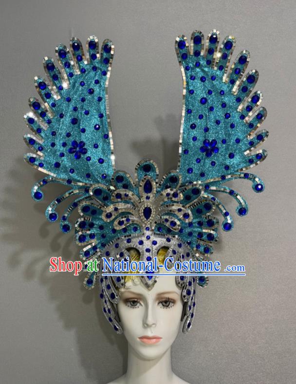 Custom Halloween Opening Dance Headdress Brazil Parade Blue Hat Samba Dance Hair Accessories Catwalks Giant Hair Crown