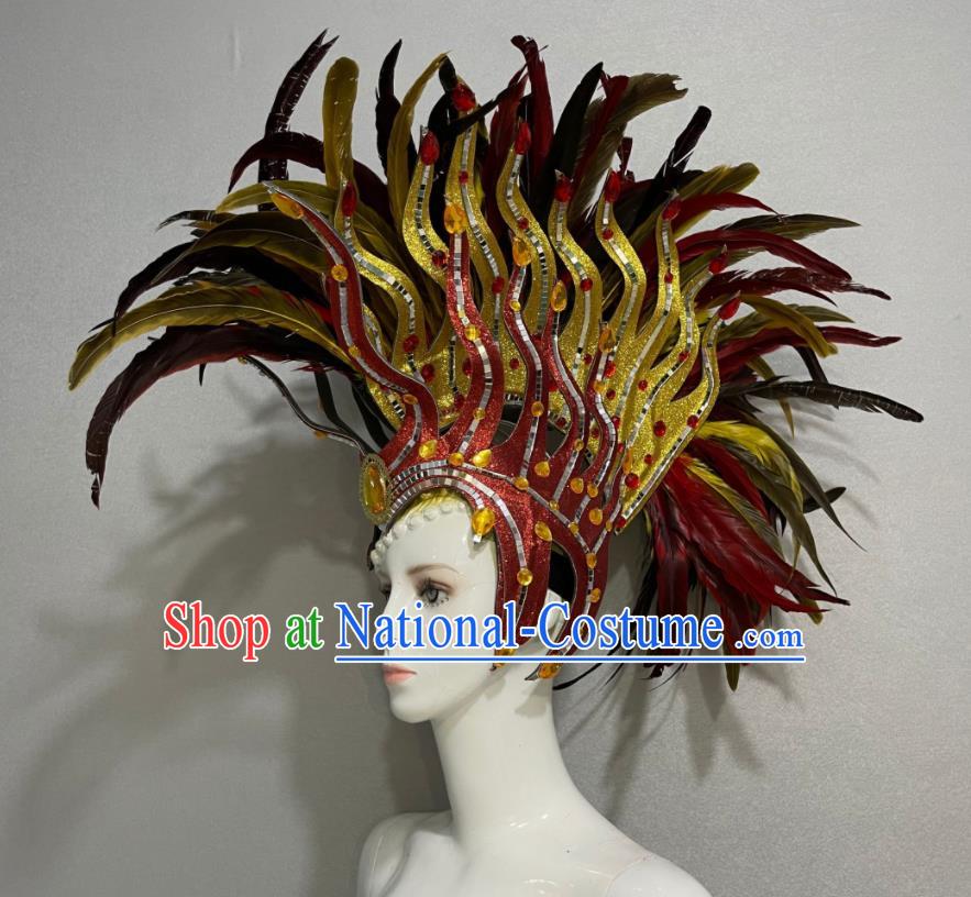 Custom Brazil Parade Giant Red Hat Samba Dance Hair Accessories Halloween Catwalks Feather Hair Crown Opening Dance Headdress