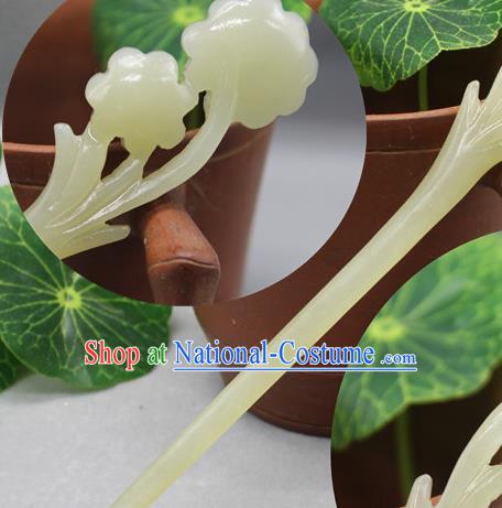 China Ancient Princess Hair Stick Handmade Jade Carving Flowers Hairpin Traditional Cheongsam Hair Accessories