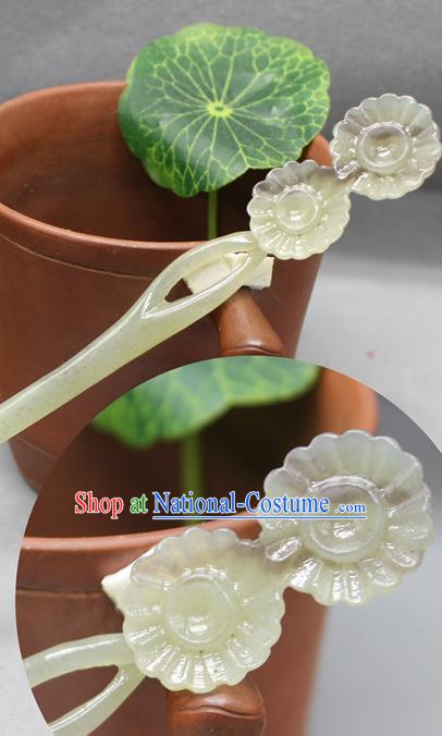 China Traditional Cheongsam Hair Accessories Ancient Princess Hair Stick Handmade Jade Carving Dahlia Hairpin