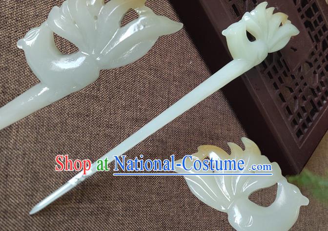 China Ancient Swordswoman Hair Stick Handmade Jade Carving Fox Hairpin Traditional Hair Accessories Cheongsam Headpiece