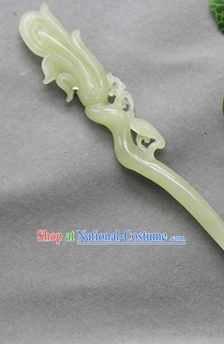 China Ancient Princess Hair Stick Classical Hetian Jade Headpiece Handmade Carving Mangnolia Hairpin Traditional Hair Accessories