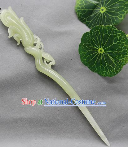 China Handmade Carving Mangnolia Hairpin Traditional Cheongsam Hair Accessories Ancient Princess Hair Stick Classical Jade Headpiece