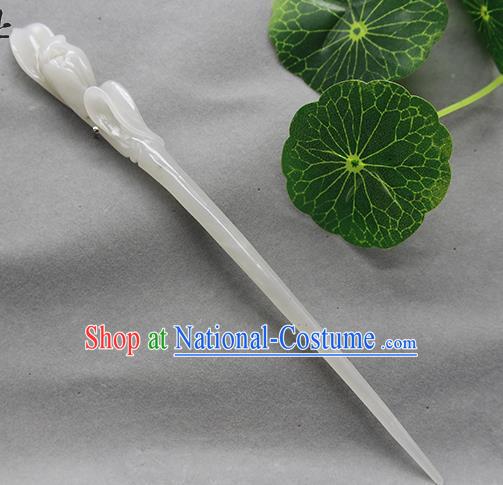 China Classical Jade Headpiece Handmade Carving Mangnolia Hairpin Traditional Cheongsam Hair Accessories Ancient Princess Hair Stick