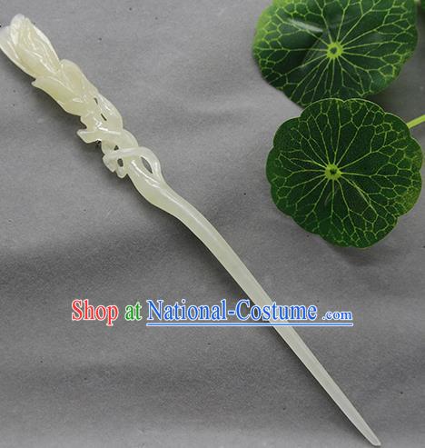 China Ancient Hanfu Hair Stick Classical Jade Mangnolia Headpiece Handmade Carving Hairpin Traditional Cheongsam Hair Accessories