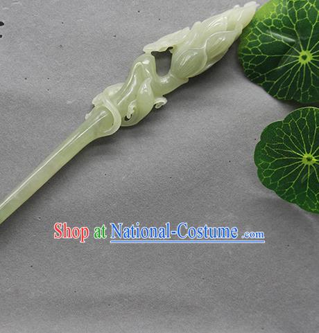 China Ancient Princess Hair Stick Classical Carving Mangnolia Headpiece Handmade Jade Hairpin Traditional Hanfu Hair Accessories