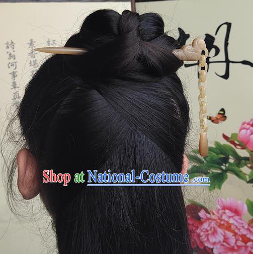 China Ancient Court Lady Tassel Hair Stick Classical Headpiece Handmade Jade Carving Hairpin Traditional Hair Accessories