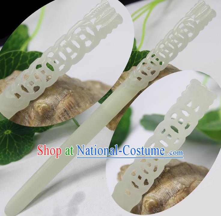 China Handmade Jade Carving Hairpin Traditional Hair Accessories Qing Dynasty Imperial Consort Hair Stick Ancient Court Woman Headwear