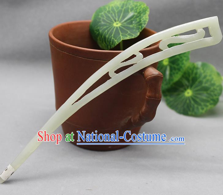 China Han Dynasty Hair Stick Ancient Empress Headwear Handmade Jade Carving Hairpin Traditional Hanfu Hair Accessories