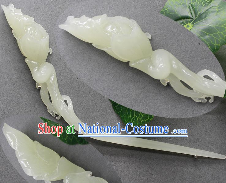 China Handmade Jade Mangnolia Hairpin Traditional Hanfu Hair Accessories Qin Dynasty Hair Stick Ancient Empress Headwear