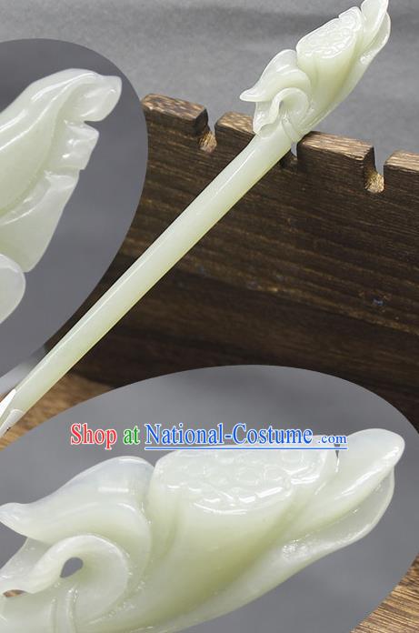 China Handmade Jade Carving Mangnolia Hairpin Traditional Cheongsam Hair Accessories Women Hair Stick Classical Headpiece