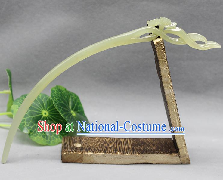 China Ancient Empress Headwear Handmade Jade Orchids Hairpin Traditional Hanfu Hair Accessories Qin Dynasty Hair Stick