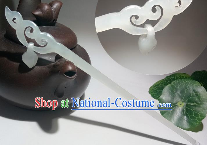 China Traditional Cheongsam Hair Accessories Women Hair Stick Classical Hetian Jade Headpiece Handmade Carving Cloud Hairpin