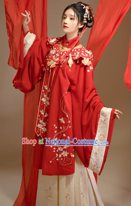 China Traditional Wedding Red Hanfu Dress Attire Ancient Princess Clothing Ming Dynasty Bride Garment Costumes for Women