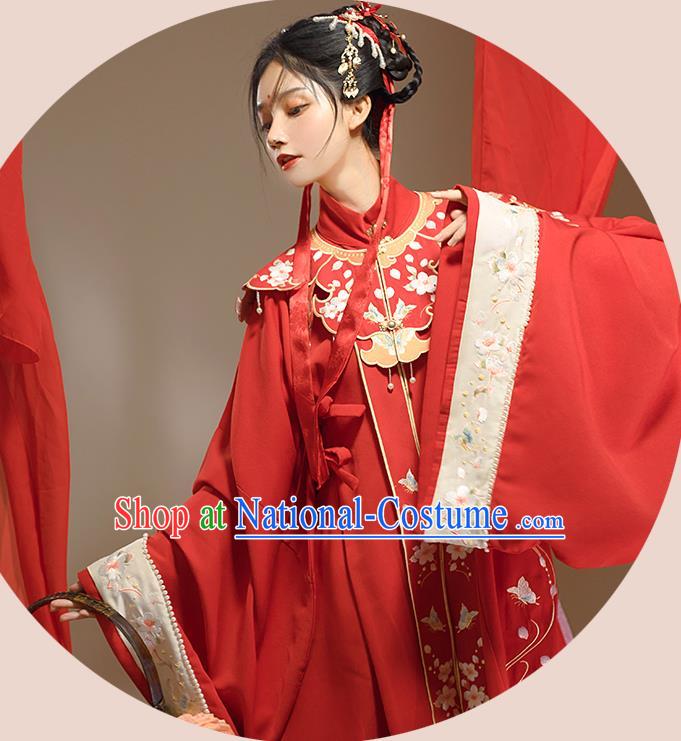 China Traditional Wedding Red Hanfu Dress Attire Ancient Princess Clothing Ming Dynasty Bride Garment Costumes for Women