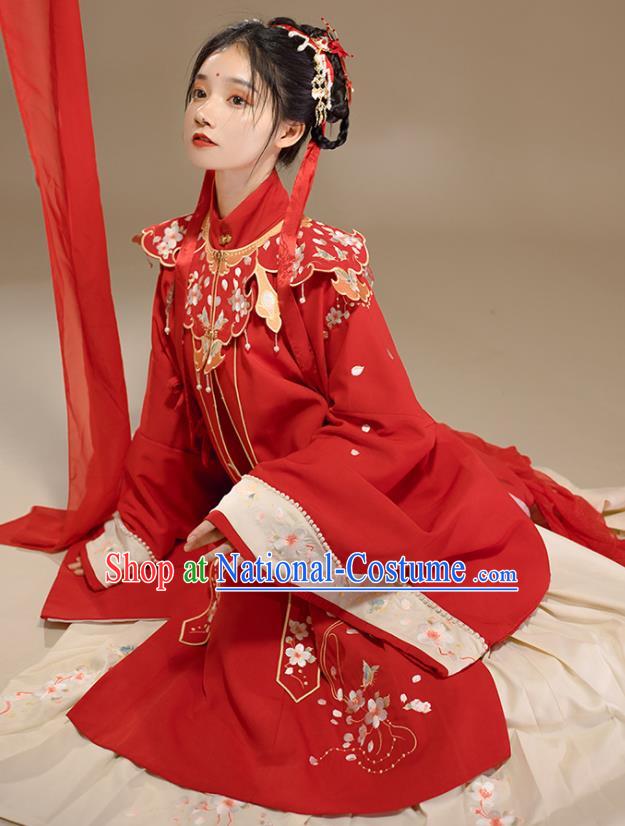 China Traditional Wedding Red Hanfu Dress Attire Ancient Princess Clothing Ming Dynasty Bride Garment Costumes for Women