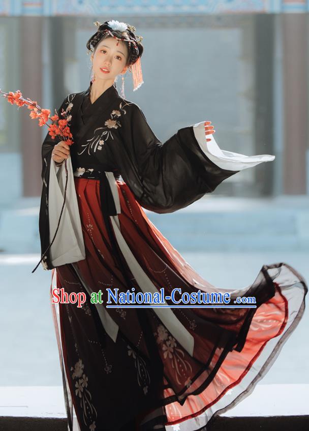 China Ancient Court Princess Historical Clothing Jin Dynasty Empress Garment Costumes Traditional Imperial Consort Black Hanfu Dress Attires